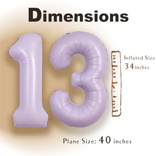 Image of SUWEN 40 Inch Light Purple Lavender Big 13 Balloon Number Foil Helium 0-9 | 13th Large Giant Birthday Huge Mylar Jumbo Happy Party 31 Anniversary Decorations