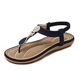 ✔Damen Sommer Bohemia PU Leder Flach Zehentrenner Sandalen Metall-Elemente Damen Sandalen Damen Römersandalen Sandalen Damen Sandalen Flach Damen Riemchensandaletten Strass Sandaletten Stilettos High Heels Party Schuhe Glitzer Latop Mid Heel Sandalen Damen Bootie-Sandalen Damen Knöchelriemchen Sandalen Damen Hausschuhe