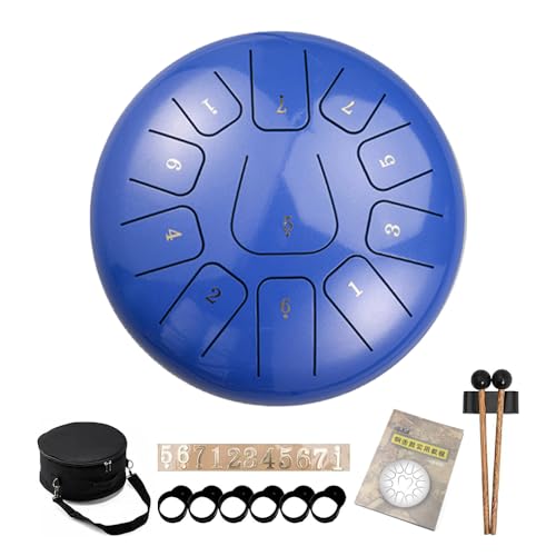 Steel Tongue Drum 10 Inches 11 Notes, Percussion Instrument for Adult Kids, Handpan Drum with Carry Bag, Music Book & Drum Mallets (Blue)