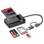SDCard Reader, Multi-Format Memory Card Reader 4-in-1 usb C USB 3.0 Dual Connector Adapter Supports SD, MS, CF, TF, and Micro SD Cards. Compatible with Desktops, Tablets, and Smartphones