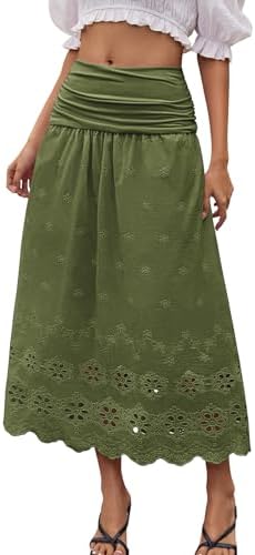 DRESSTELLS Fall Maxi Skirt for Women 2025 Lace Eyelet High Waist A-Line Flowy Beach Midi Long Homecoming Skirts