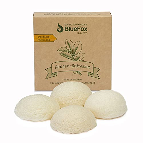 BlueFox, Konjac Lot de 4 éponges nettoyantes pour le visage et la peau mélangée, maquillage facial, éponges nettoyantes pour le visage Blanc Cover