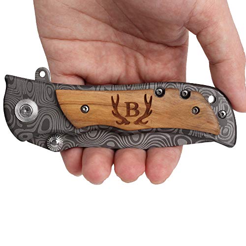 Laser Engraved Pocket Knife with monogrammed B(from Alphabet 26 A-Z), Men Anniversary Gifts