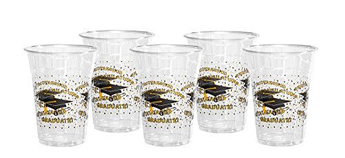 Party Essentials Soft Plastic Printed Party Cups 16-Ounce Graduation 60-Count