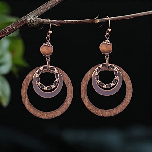 Handmade Lightweight Vintage Bohemian Bronze Bamboo Circle Hoop Dangle Drop Earrings With Nature Bead for Women Statement Jewelry Gifts3