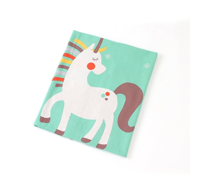 Image of Cute Baby Blanket with Animal Design - 100% Cotton Swaddle for Newborns, Infants & Toddlers - Versatile Stroller Cover, Play Mat, and Nursery Blanket - 39 x 31 inches (Unicorn Green)