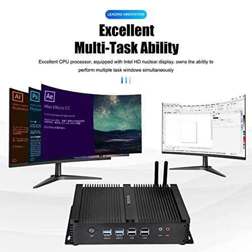 Image of KINGDEL Mini Desktop Computer Micro PC with i7 CPU, 8GB RAM, 128GB SSD+1TB HDD, Fanless, 2xLAN, 2xHD Ports, 4xUSB 3.0, 6xCOM RS232