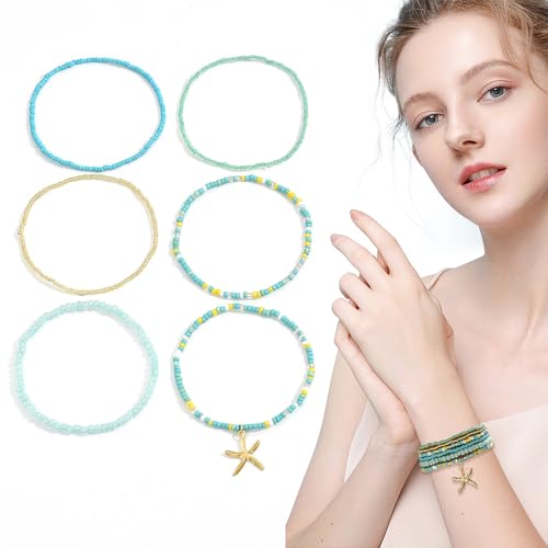 EUYKQNOI 6 piezas pulseras niña pulsera surf de pulseras de hilo impermeable para las mujeres hechas a mano pulsera de la amistad Océano Playa Boho