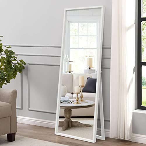 MIRUO Full Length Mirror, 59" x 20" Floor Mirror with Stand, Mirror Full Length for Wall, Free Standing or Wall Mounted or Leaning Against Wall, White