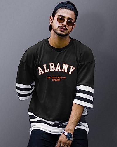 Image of EYEBOGLER Oversized Loose Baggy Fit Drop Shooulder Half Sleeves Cotton Blend Printed T-Shirt for Men