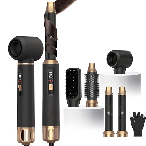 Image of Atopskins 5 in 1 Blow Dryer Brush Set, 1000W Hot Air Styler with Auto-Wrap Curler & LED Temp Display, Negative Ion Hair Dryer Brush for Straightening, Volumizing & Curling - Black