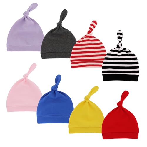 Jastore 8 PCS Baby Newborn Hats Set Knot Beanie Hats Soft for Infant Baby Girls Boys Caps 0-6 Months