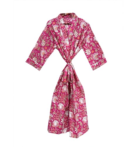 Image of Hand block print Cotton Kimono bikini cover up,Indian Hand block print Cotton Bath Robe,Swim Wear,Nighrwere Dressing Gown