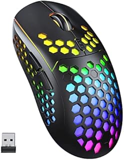 Lightweight Wireless Gaming Mouse, UHURU WM-08 Rechargeable Computer Mouse with Honeycomb Shell, 11 Led Light Modes, 4 Adjustable DPI, 2.4GHz Wireless RGB Mouse, Compatible with Mac, Windows