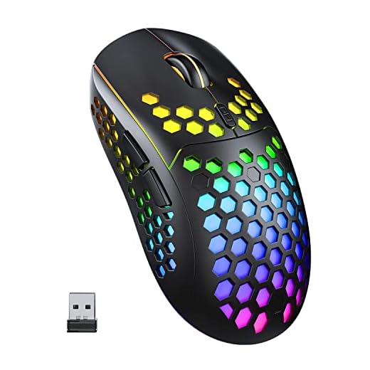 uhuru Lightweight Wireless Gaming Mouse, WM-08 Rechargeable Computer Mouse with Honeycomb Shell, 11 Led Light Modes, 4 Adjustable DPI, 2.4GHz Wireless RGB Mouse