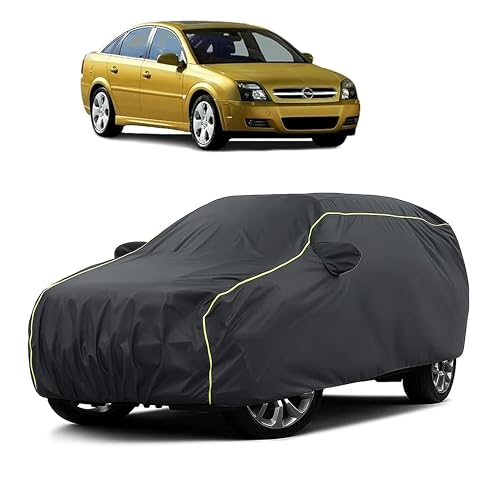 Image of Sulfar 100% Water Resistant Car Body Cover Compatible with Mirror for Opel Vectra (Triple Stitched, Full Bottom Elastic, Dark Grey Taffeta with Yellow Piping)