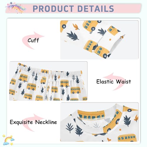 Cute Simple Bus Tree Pattern Cute Pajama Sets Long Sleeve Top and Pants, Snug Fit Sleepwear for Night Wears4