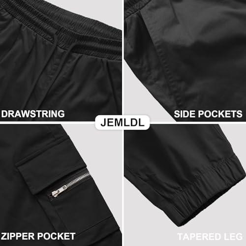Mens Cargo Jogger Pants Elastic Waist Drawstring Regular with Zipper Pockets Cotton Pants for Men4