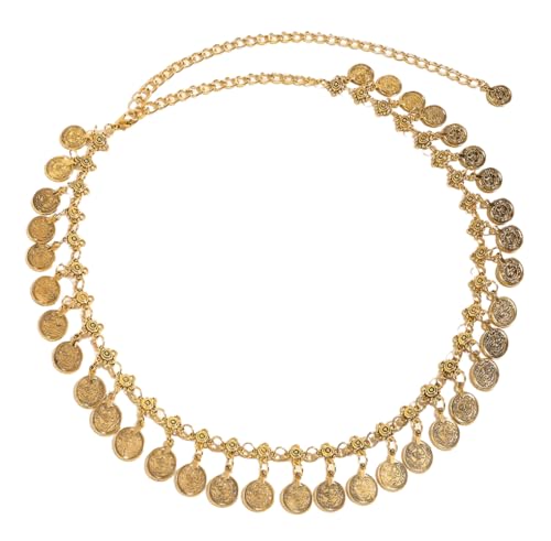 HilyBony Western-Concho-Cahin-Belt - Cinturones de metal para mujer con borla de moneda vintage para vestidos de jeans, dorado, for waists up to 41''