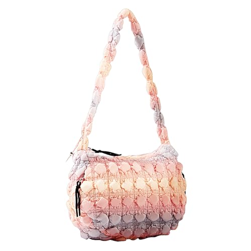Image of Quilted Puffer Tote Bag Large Crossbody Shoulder Bag Nylon Puffy Bubble Bag with Adjustable Shoulder Strap