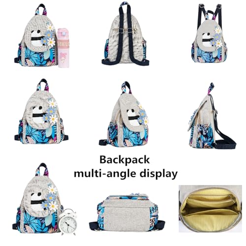 Image of Small Canvas Backpack, Retro Boho Washed Hippie for Women Daily Commute (Panda Decorations)