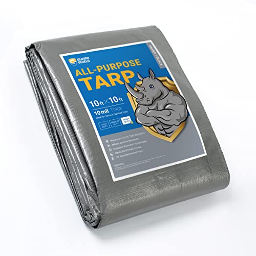 GUARD SHIELD Heavy Duty Tarp 10x10 Feet Silver/Black Multi Purpose Thick Waterproof Poly Tarp Cover 10mil