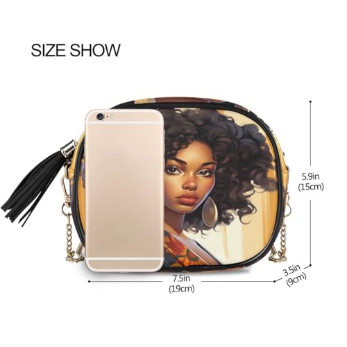 Image of ALAZA Women's African American Woman with Earrings PU Leather Crossbody Bag Shoulder Purse with Tassel