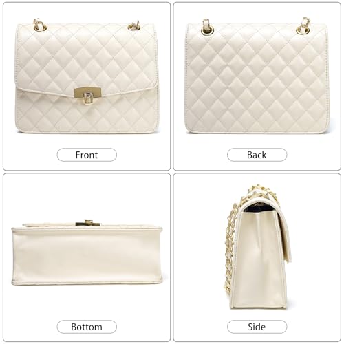 Image of Quilted Leather Crossbody Bags for Women Trendy Ladies Shoulder Purse Satchel HandBag with Chain Strap