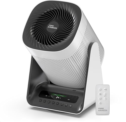 COWAY Air Purifier for Home Bedroom, 2-in-1 with Fan, Particulate Filter for Smoke, Allergies, Pet Dander, Odor, Air Quality Monitor, Auto Mode, Remote Control, Timer, 3-Year Warranty, Aim, White
