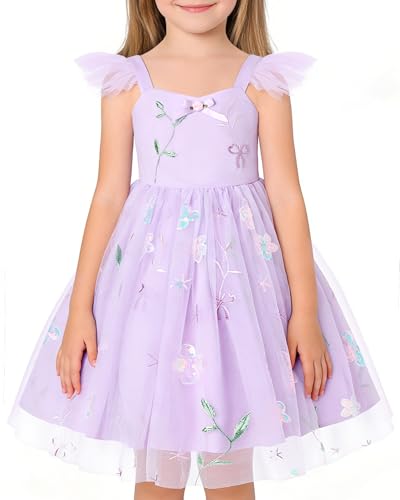 YALLET 4T 5T Flower Girl Dress Toddler Tutu Dress Tulle Summer Dresses Birthday Party Wedding Princess Sundress Smocked Waist Dress for Wedding Holiday Birthday Party Photoshoot(Purple 4-5T)