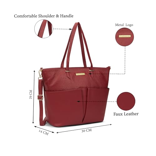 Image of Caprese Ostrich Large Tote Bag for Women with Adjustable & Detachable Starp | Stylish Shoulder & Handheld Bag | Fits Up to 16 Inch Laptop | Durable, Multi-Compartment Design for Work &Travel