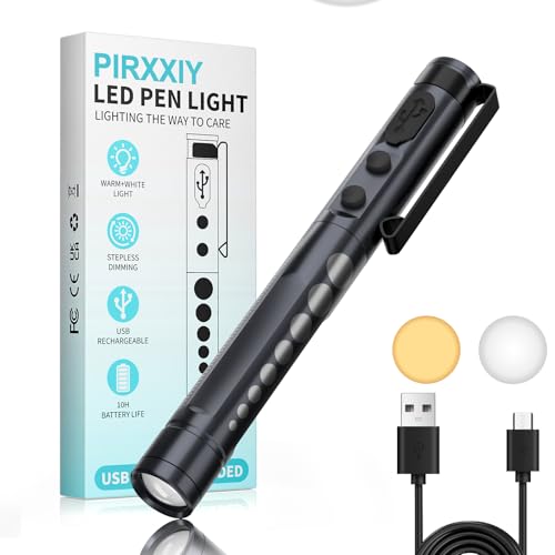 PIRXXIY Pen Light for Nurse, Rechargeable LED Medical PenLight, Warm/Cool White & Stepless Dimming, Portable Medical PenLight for Nurse, Doctor, First Aid, EMT, Nursing,Nursing Student (Black)