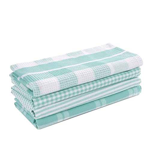 Image of LANE LINEN 100% Cotton Kitchen Dish Cloths, Ultra Soft Absorbent Quick Drying Dish Towels, Multiweave Wash Cloths Dish Towel Sets, 13x28 Inches, 4 Pack - Aqua