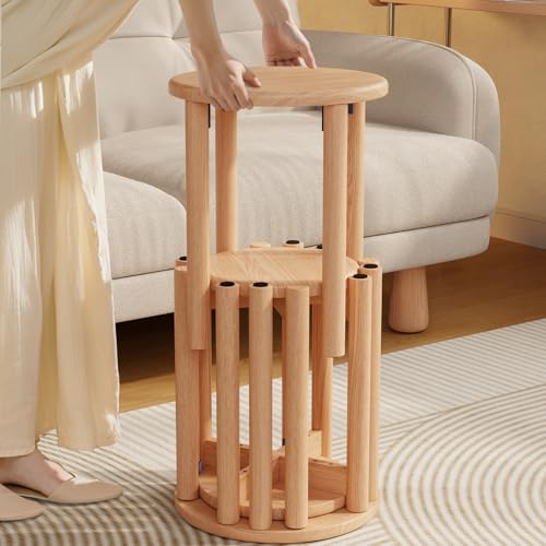 Mansfieler Stackable Stools Set of 4 100% Solid Wood Stool No Installation Required Side Table Multifunctional Space Saving 18 Inch Round Stool Modular Interlocking Coffe Table for Living Room