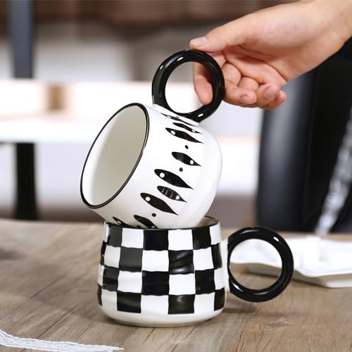 Taza de cerámica para café 12 oz con asa y diseño ajedrezado miniatura 6