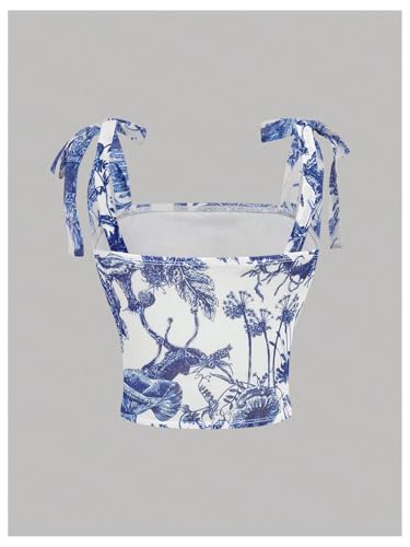 Floerns Girl's Floral Print Tie Shoulder Camisole Sleeveless Vacation Cami Tops2