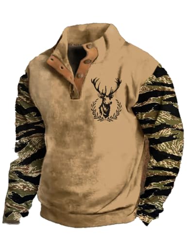 Men's Casual Vintage Camouflage Elk Button-Up Sweatshirt Camo Hunting Clothes2