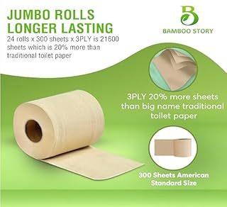 Premium Bamboo Toilet Paper, PFAS Free, Chemical Free Toilet Paper, Unbleached, (24) 3PLY & 300 Sheets, FSC Certified, Organic Brown, Plant-Based, Tree-Free, Plastic Free, BPA Free (24)
