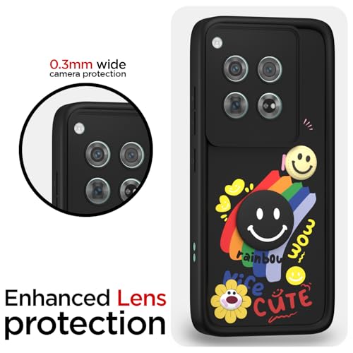 Image of Pikkme Back Cover for OnePlus 12 5G | Soft Silicone| Cute Rainbow Smile & 3D Cartoon Flower Design | Shockproof Raised Camera Protection Bumper Case (Black)