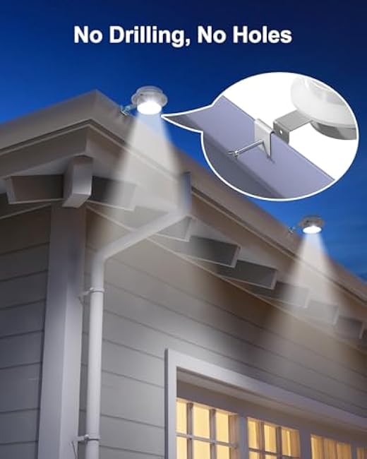 8 Pack White Solar Powered Gutter Lights Outdoor Decorative Waterproof Led Fence Lamp for Lighting Railing, Outside Wall, Deck, Garden, Path, Backyard, Sidewalk, Yard, Patio, No Drilling Installation