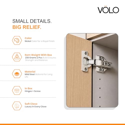 Image of VOLO 4 Pieces (2 Sets) European Style Soft Close Concealed Cabinet Hinges with Screws | Clip On 0 Crank Full Overlay Hinges for Kitchen Cabinets and Wardrobes | Mild Steel