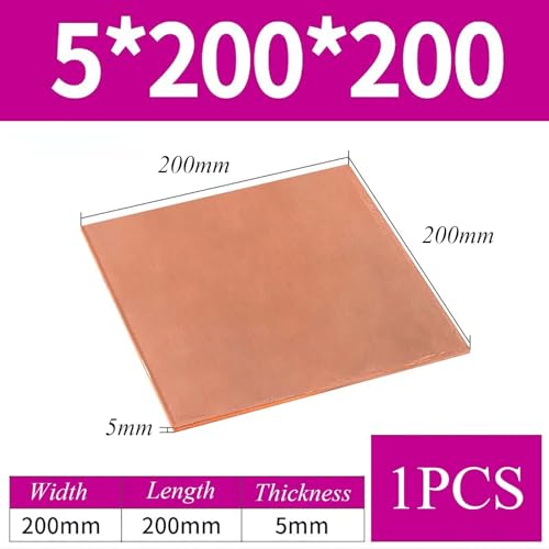 Feuille de cuivre pur 5x200x200mm pour circuits électriques et pièces de fonderie