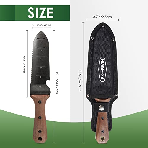 Perwin Hori Hori Garden Knife, Garden Tools With Sheath For Weeding,Planting,Digging, 7" Stainless Steel Blade With Cutting Edge, Full-Tang Wood Handle With Hanging Hole #TOP5