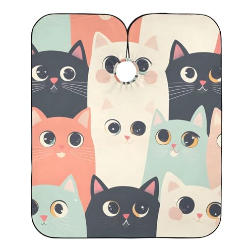 Hezely Cartoon Cat Hair Dye Cape, Barber Cape for Adults,Waterproof Salon Cape,Waterproof Hairdressing Styling Hair Cutting, 65