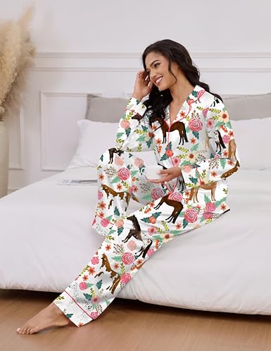 Image of SHESHOW Satin Pajamas Set for Women Set Long Sleeve Button Down Pjs Sets 2 Piece Loungewear Animal Sleepwear XS-XXL