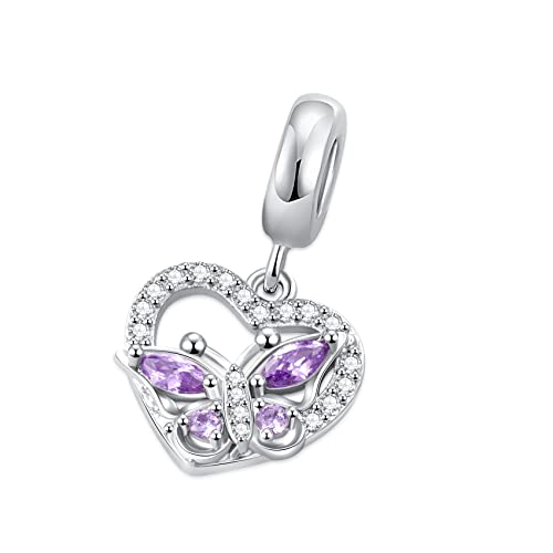 Pavé Butterfly Cubic Zirconia Heart Charm Bead for Pandora Bracelet Mom Gift2