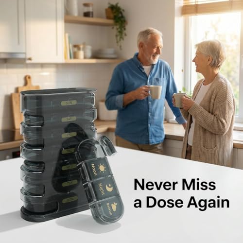 Image of Premium Medicine organizer Box- Waterproof Weekly Medicine organizer- Medicine Box for home, 7 days tablet organizer For Home-Large Pill Organizer Box Case (Black-4 Compartment (Standing))