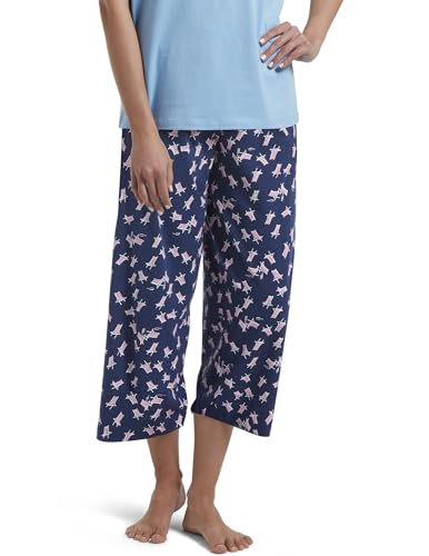 Image of HUE Women's Basic 2 Piece Pajama Set V-neck Tee and Printed Knit Capri Pant Made With Temperature Control Technology
