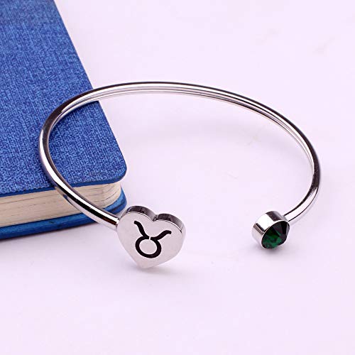 Image of Zodiac Birthstone Bracelet Jewelry Open Cuff Bracelet with Birthstone Birthday Gift for Her (Taurus)