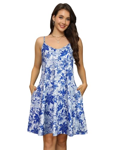 Image of Womens Summer Dresses Spaghetti Strap V Neck Sleeveless Beach Sundress